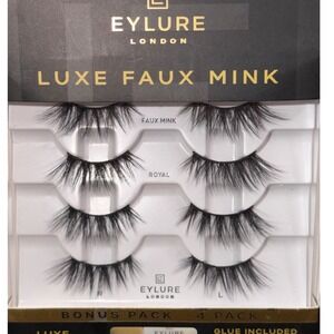 Eylure London Luxe Faux Mink False Eyelashes 4 Pair Bonus Pack with Glue Black